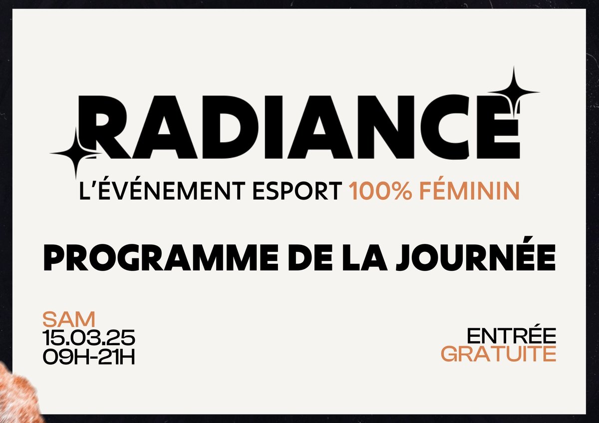 Radiance_be's tweet image. 📢 La prog de Radiance est là !

🗓️ 15 mars à La Tricoterie (Bruxelles) &amp;amp; en live sur RTBF iXPé

💬 Talks, tables rondes &amp;amp; workshops de 10h à 15h
🎮 Grande finale Valorant 100% féminin dès 15h

🔥 Inscription gratuite → radiance.gg 

Qui sera là ? 👀