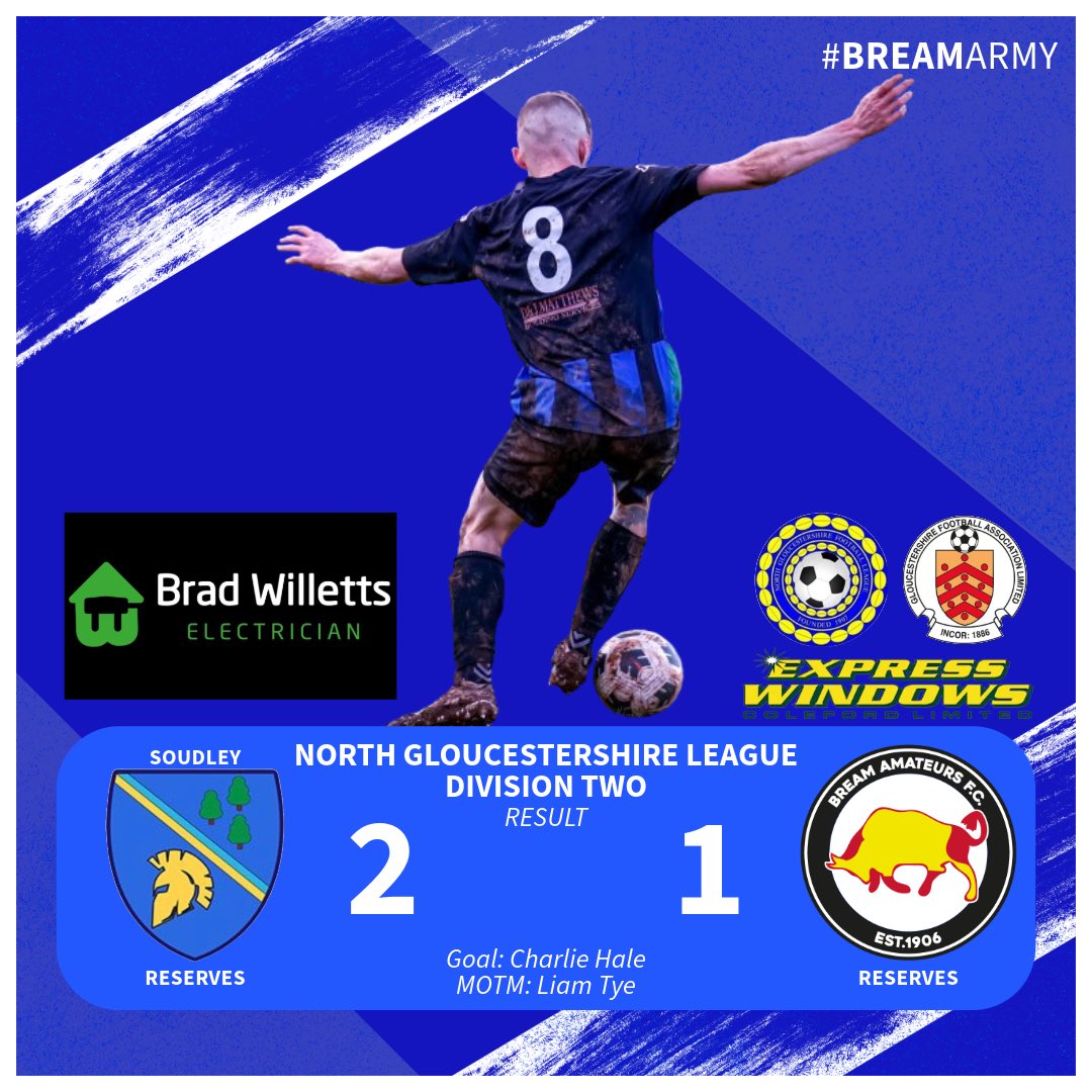 Firsts 1 <a href="/berkeleytownfc/">Berkeley Town FC</a> 1

Goal: Tom Biddle
MOTM: Brad Willetts

<a href="/soudleyafc/">Soudley AFC</a> Res 2 Seconds 1

Goal: Charlie Hale
MOTM: Liam Tye

Tids gets another goal as the firsts grind out a point at home. Twos disappointed to lose following a controversial late goal in Soudley.

#BreamArmy
