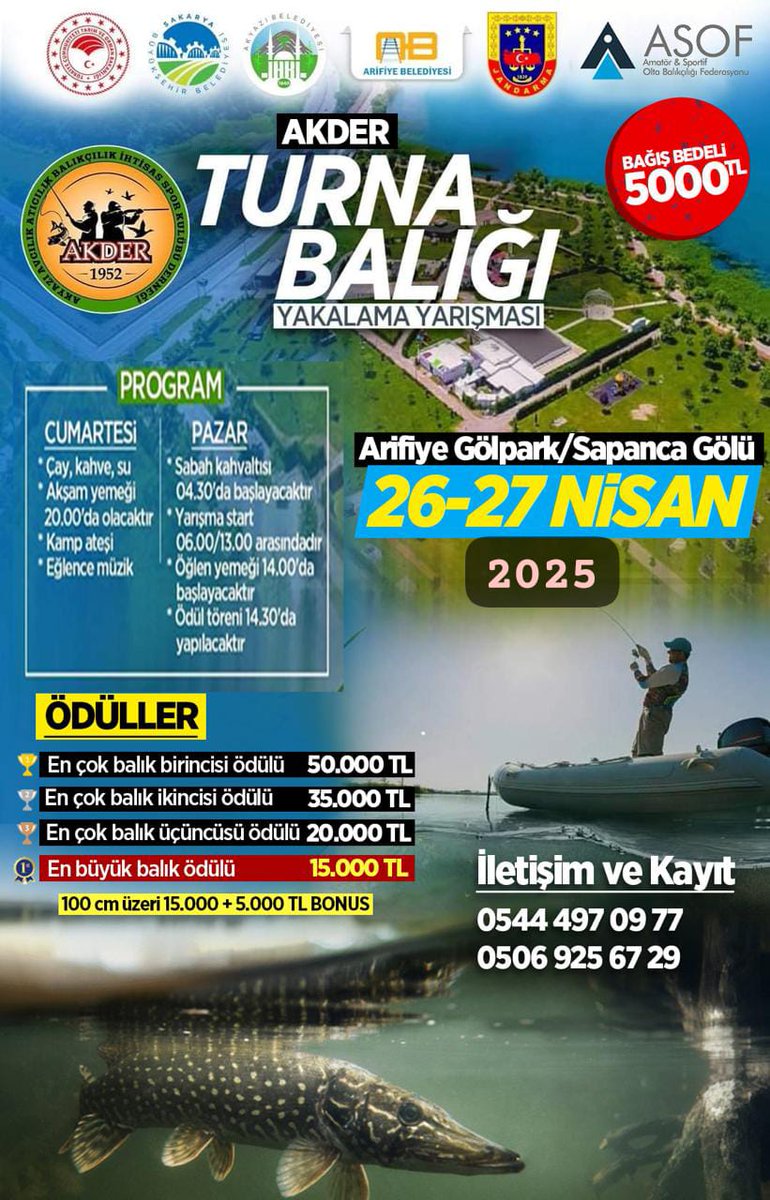 Asof_Fed's tweet photo. AKDER TURNA BALIĞI YAKALAMA YARIŞMASI
Sportif olta balıkçılarının heyecan içinde bekledikleri Turna Balığı Yakala Yarışması 26-27 Nisan 2025 tarihlerinde Sapanca Arifiye Gölpark'ta yapılacaktır.
Yarışmanın kayıtları başlamıştır
ASOF Yönetim Kurulu
#asof #akder #Sapanca #gölpark https://t.co/GfNaJj6mjO