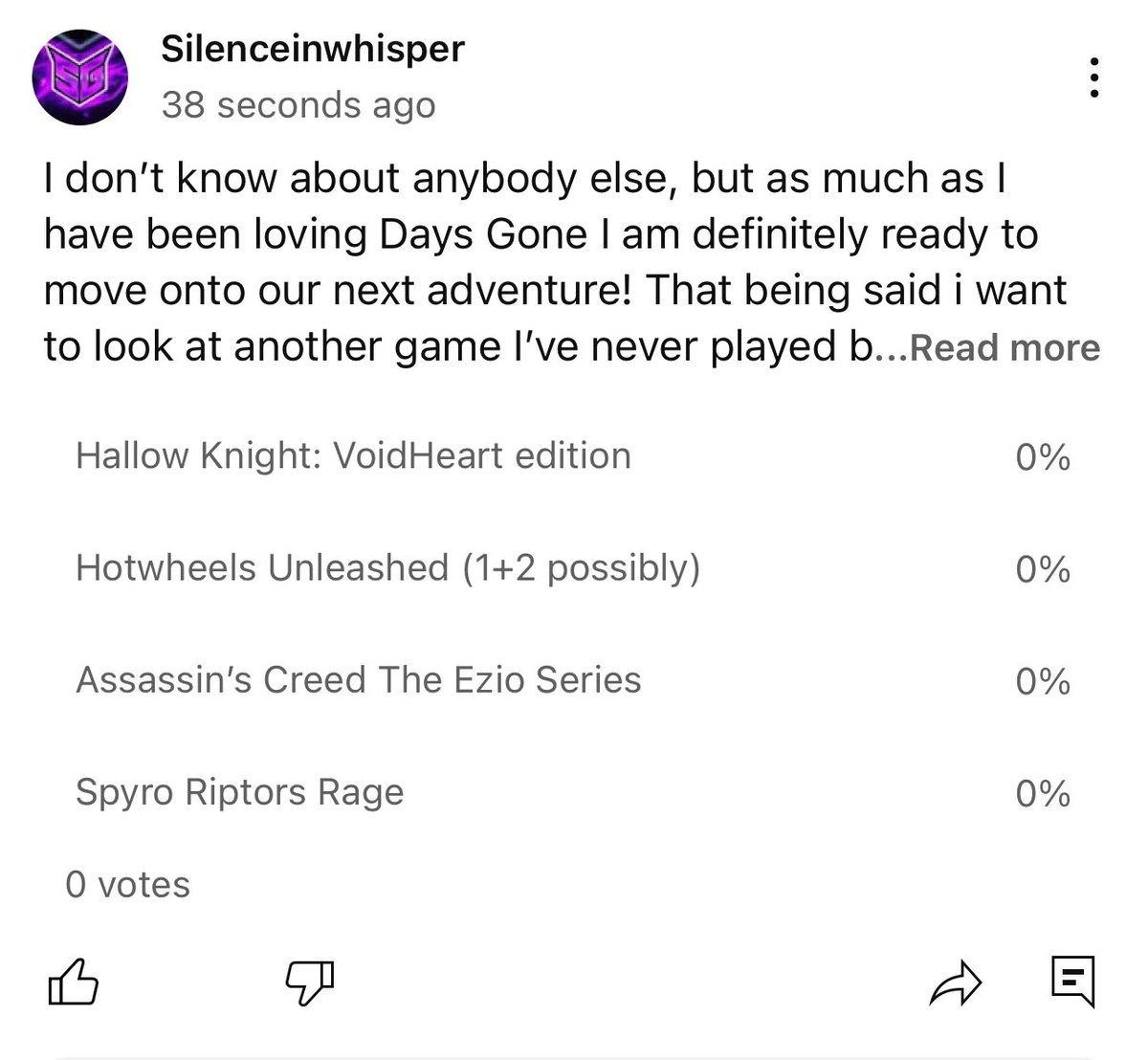SilenceGaming9's tweet image. #newpoll over on my #youtube channel would be awesome to hear your voices, I’ve never played these games and am looking to add them to my playlists! #gamer #smallstreamer #contentcreation #communitygrowth