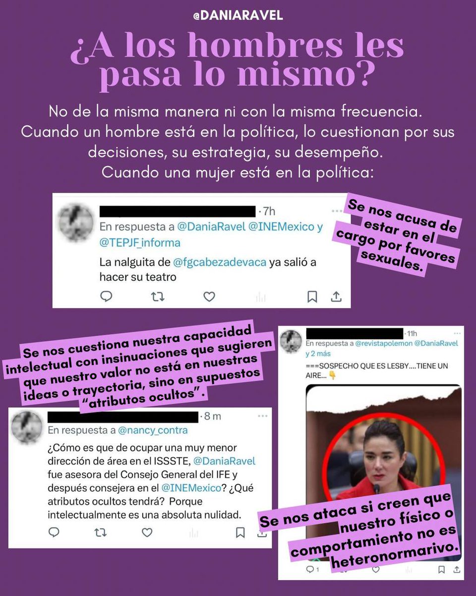 🟣 El 8M nos recuerda que la violencia de género no solo ocurre en las calles, sino también en los espacios digitales. Estos son solo algunos de los comentarios que muchas mujeres en la vida pública recibimos constantemente.

El 73% de las mujeres en la política han experimentado