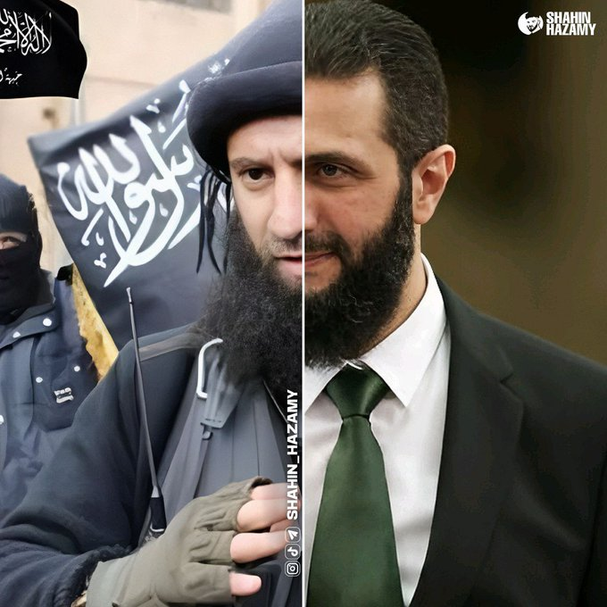 daveatherton's tweet photo. Syrian President Ahmed Hussein al-Sharaa past and present. His thugs are committing ethnic cleansing on Druze, Christians and Alawites.

Are you surprised? https://t.co/PkLmUQ2sRD