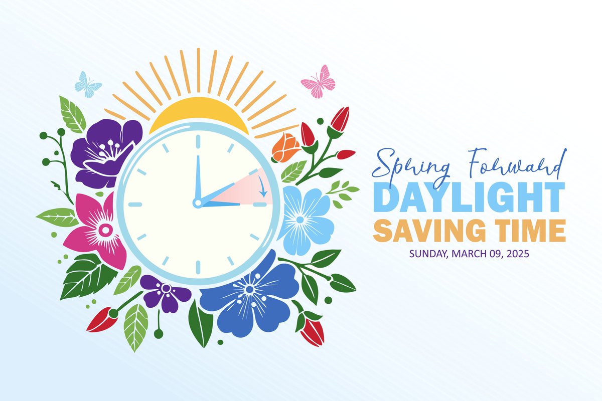 Don't forget to spring an hour forward tomorrow! Daylight saving time begins at 2 a.m. local time on Sunday, March 9.