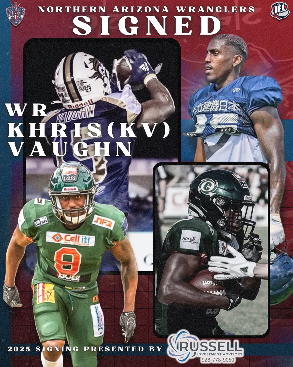 The Wranglers have signed WR Khris Vaughn🔥👀Welcome to the squad, KV! 🤝 💪 Vaughn has gained experience overseas and earned this opportunity with the Wranglers!🏈 Read the story below! ⬇️🤠 

nazwranglers.com/news/2025/3/8/…

This signing is presented by Russell Investment Advisors!
