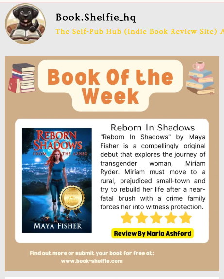 AuthorMayaF's tweet photo. "Reborn in Shadows" Named Book of the Week by Bookshelfie! 
https://t.co/luXfNqhJnI 
#RebornInShadows #IndieAuthor #BookOfTheWeek #MustRead #NewBookAlert #BookBuzz #BookTwitter #BookRecommendations #AmReading #WritersOfX #BookishCommunity https://t.co/S2gBeYbWjO