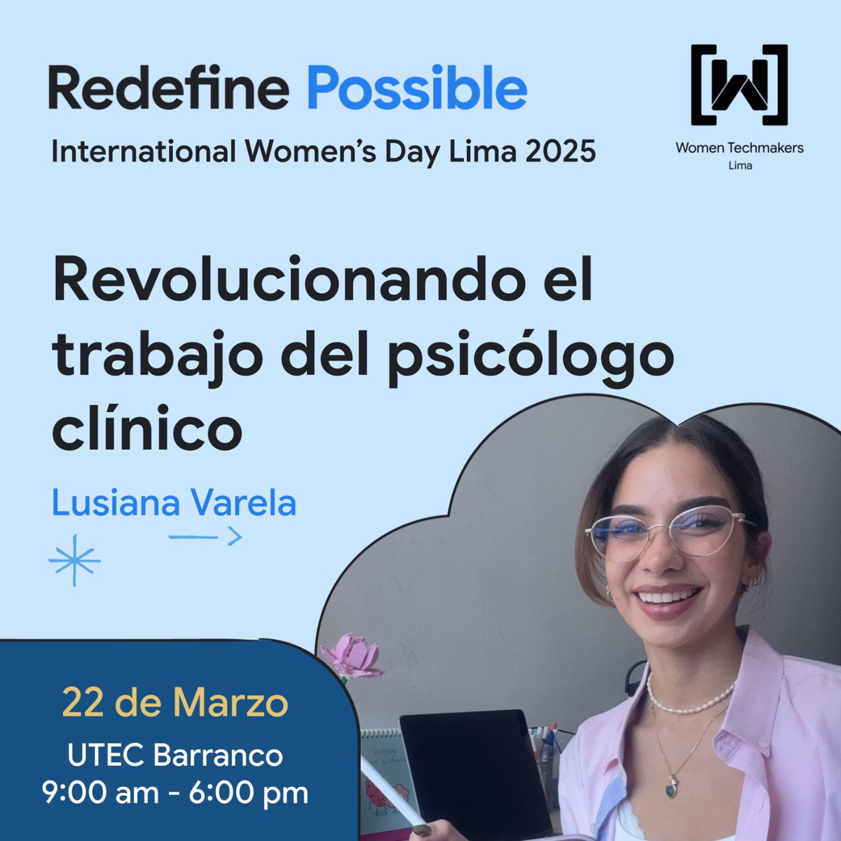 WTMLima's tweet image. 💡 A sus 21 años, Lusiana Varela cofundó PsicoBooking, un software que conecta pacientes con su psicólogo ideal y optimiza la gestión de citas clínicas.
📅 22 de marzo | 📍 UTEC, Barranco
🎟️ wtmlima.com/iwd-2025
#IWD2025 #WomenInTech #HealthTech #Psicología