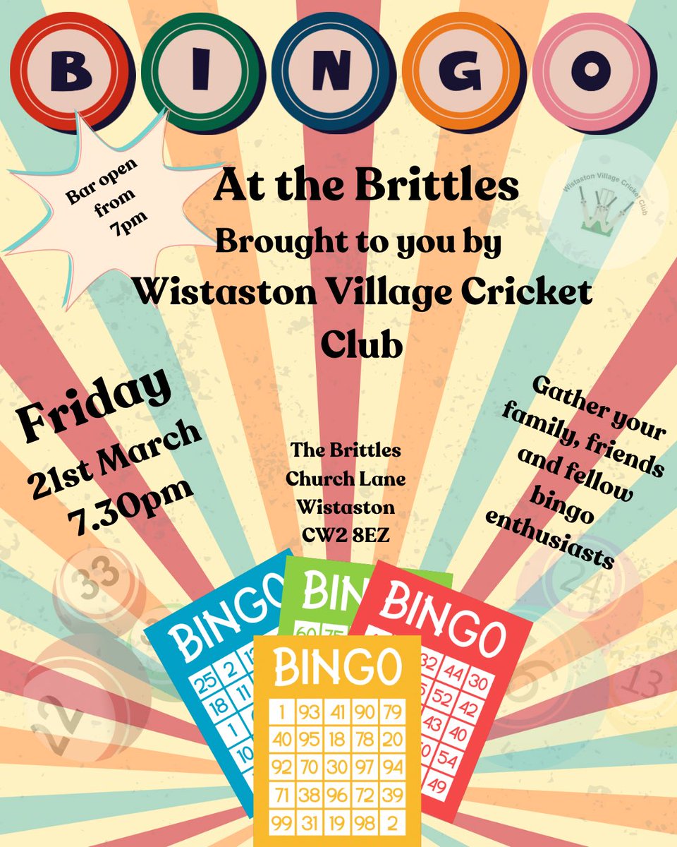 Eyes down for another great night of bingo at the Brittles. Join us on March 21st from 7pm.