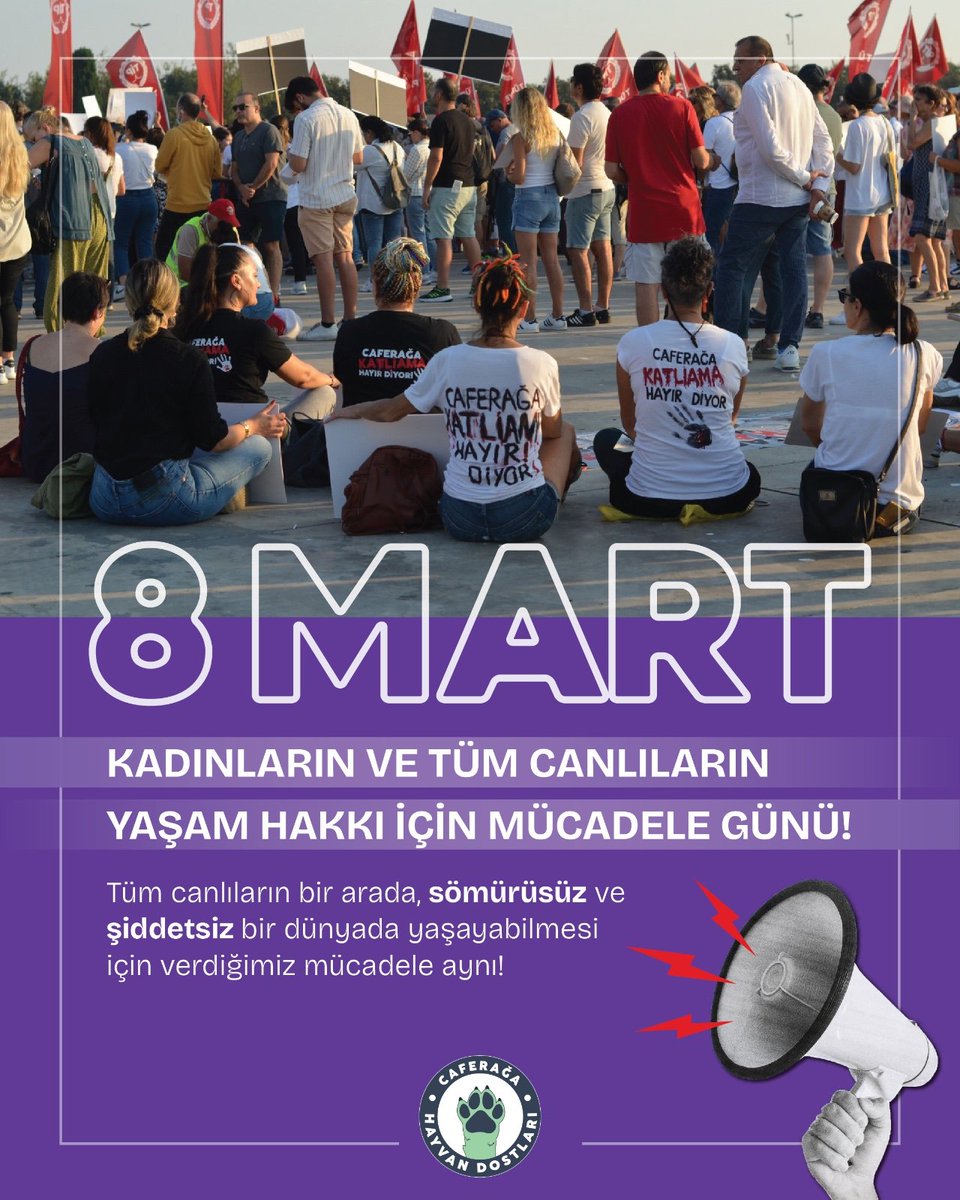 #8Mart, kadınların ve tüm canlıların sömürüye, şiddete, tahakküme karşı verdiği mücadelenin günü.
Hayvanları ve doğayı yok eden zihniyet, kadınları da, hayatı da kontrol altına almaya çalışıyor. #DayanışmaYaşatır #BirlikteGüçlü