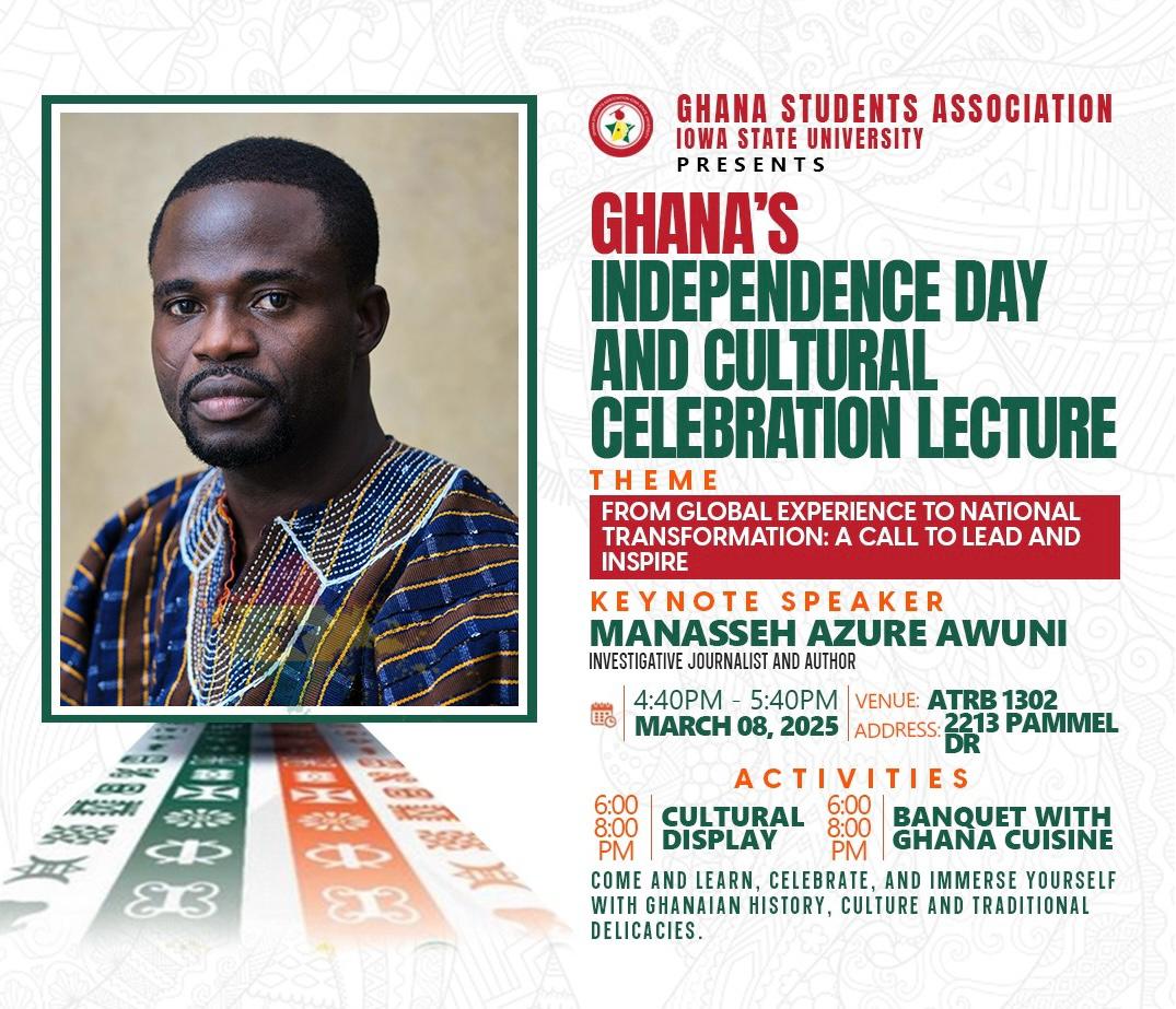 I'm in Iowa on the invitation of the Ghana Students Association of Iowa State University to deliver a lecture on the topic: "From Global Experience to National Transformation: A Call to Lead and Inspire."

I'll be making strong calls to Ghanaians here and at home.
