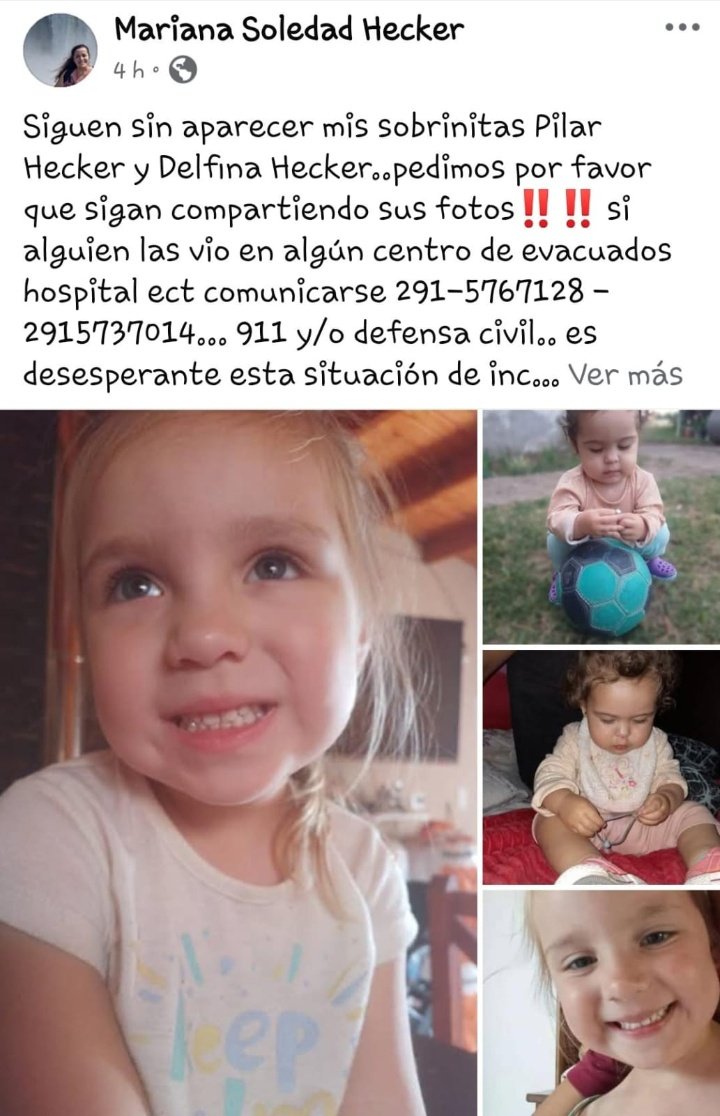 URGENTE.
En el temporal de Bahía Blanca desaparecieron dos nenas muy chiquitas. La familia está desesperada. Ayudemos a que la foto circule, a lo mejor están en un hospital o centro de evacuación.
En la imagen están los teléfonos de contacto
RT 🙏
#BahiaBlanca