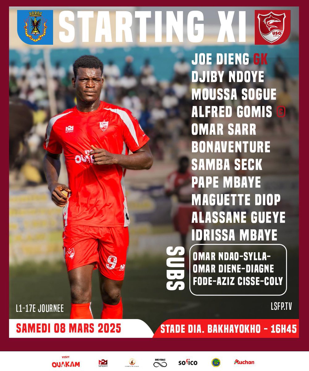 us_ouakam's tweet photo. 📋 LE ONZE
Voici les hommes choisis par le Coach Moussa Diatta pour affronter l’US Gorée ! 💪⚽
#LSFP #Ligue1SN #Footlocalsn #team221 #senegal #TeamUSO #football221 https://t.co/GqBzW9tNP7
