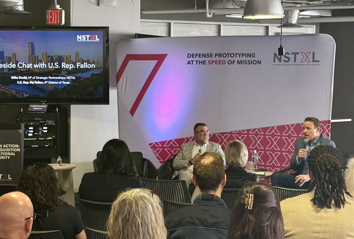 Code19Racing's tweet image. U.S. Rep Pat Fallon talks to defense innovators at  the @CapitalFactory with @NSTXL.
