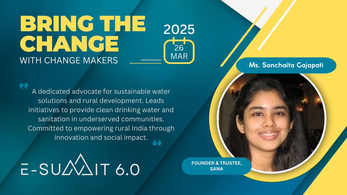 sumvn4's tweet photo. Excited to welcome Sanchaita Gajapathi,Founder &amp; Trustee of SANA,to #ESummit6!A visionary leader driving sustainable change through impact-driven entrepreneurship.Don’t miss out! 
#Scalebucks #VIBA #VaagdeviColleges #SustainableInnovation #Entrepreneurship #Leadership #StartupE https://t.co/taoZUxfZpO
