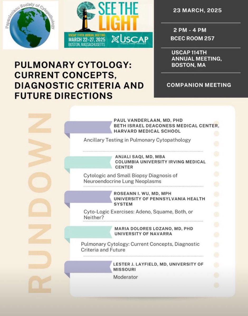 Papanicolaou Society (@papsociety) on Twitter photo Attending #USCAP2025 in Boston? Join the Papanicolaou Society of Cytopathology “Companion Meeting” presented by the great speakers on March 23! Details below👇⬇️<a href="/PoonamVohra3/">Poonam Vohra MD</a> <a href="/Baskotacytopath/">Swikrity U Baskota,MD, FCAP</a> <a href="/GokozanMD/">Hamza Numan Gokozan</a> <a href="/aakasharmand/">Zubair Baloch</a> <a href="/DianaEstherossi/">Esther Diana Rossi</a> <a href="/AzizaNassar2/">Aziza Nassar</a> <a href="/JudyShi8/">Judy (Qiuying) Shi, MD.</a> <a href="/IACytology/">International Academy Cytology</a> Attending #USCAP2025 in Boston? Join the Papanicolaou Society of Cytopathology “Companion Meeting” presented by the great speakers on March 23! Details below👇⬇️<a href="/PoonamVohra3/">Poonam Vohra MD</a> <a href="/Baskotacytopath/">Swikrity U Baskota,MD, FCAP</a> <a href="/GokozanMD/">Hamza Numan Gokozan</a> <a href="/aakasharmand/">Zubair Baloch</a> <a href="/DianaEstherossi/">Esther Diana Rossi</a> <a href="/AzizaNassar2/">Aziza Nassar</a> <a href="/JudyShi8/">Judy (Qiuying) Shi, MD.</a> <a href="/IACytology/">International Academy Cytology</a>