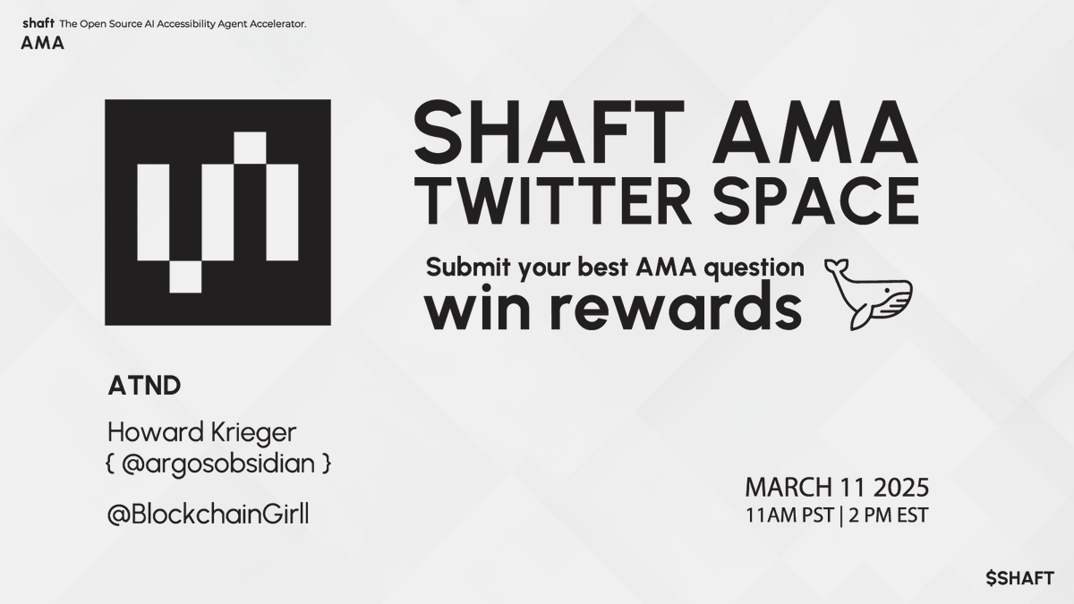 shaft (@shaftfinance) on Twitter photo 🎙️ SHAFT AMA Incoming! 🎙️
Join <a href="/BlockchainGirll/">BlockchainGirl</a> & <a href="/ArgosObsidian/">Argos Obsidian</a> for an AMA Twitter Space that’s gonna be 🔥!
📅 Tuesday, March 11
⏰ 11 AM PST | 2 PM EST
🔗x.com/i/spaces/1jMJg…
#AI. #Crypto. #Tokenomics. Alpha. You in? 😏
Submit your best AMA question (either now or live), 🎙️ SHAFT AMA Incoming! 🎙️
Join <a href="/BlockchainGirll/">BlockchainGirl</a> & <a href="/ArgosObsidian/">Argos Obsidian</a> for an AMA Twitter Space that’s gonna be 🔥!
📅 Tuesday, March 11
⏰ 11 AM PST | 2 PM EST
🔗x.com/i/spaces/1jMJg…
#AI. #Crypto. #Tokenomics. Alpha. You in? 😏
Submit your best AMA question (either now or live),