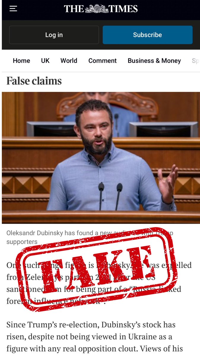 The entire Times newspaper is pushing a fake story, claiming that when Trump mentioned Zelensky’s 4% rating, he was supposedly referring to my data.

Can you imagine? 
Someone is creating up this nonsense idea – and others are charging entire newspapers like The Times with fake