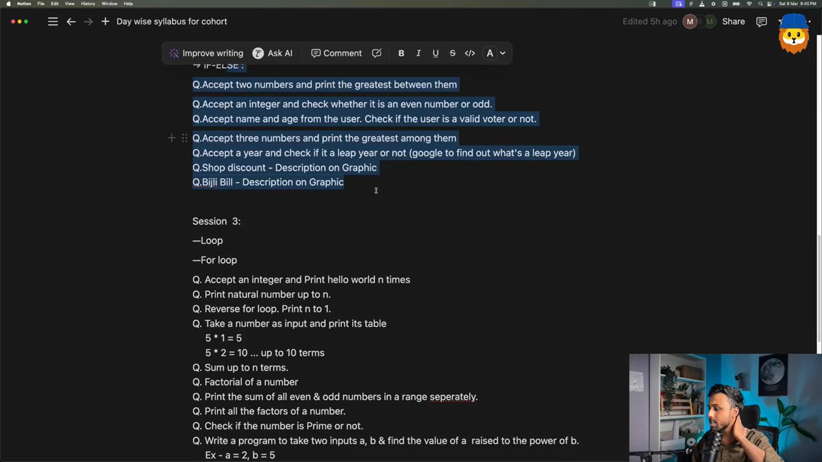 webwithaman's tweet image. 🚀 Class 32 of the Job Ready AI Powered Cohort by @sheryians_ 

📚 Today's Focus:
Learned leap year check using conditions, solved shop discount &amp;amp; electricity bill problems, practiced loops (for loop) &amp;amp; printed "Hello World" multiple times.

@harshbhaiyaa #Day32 #Class32