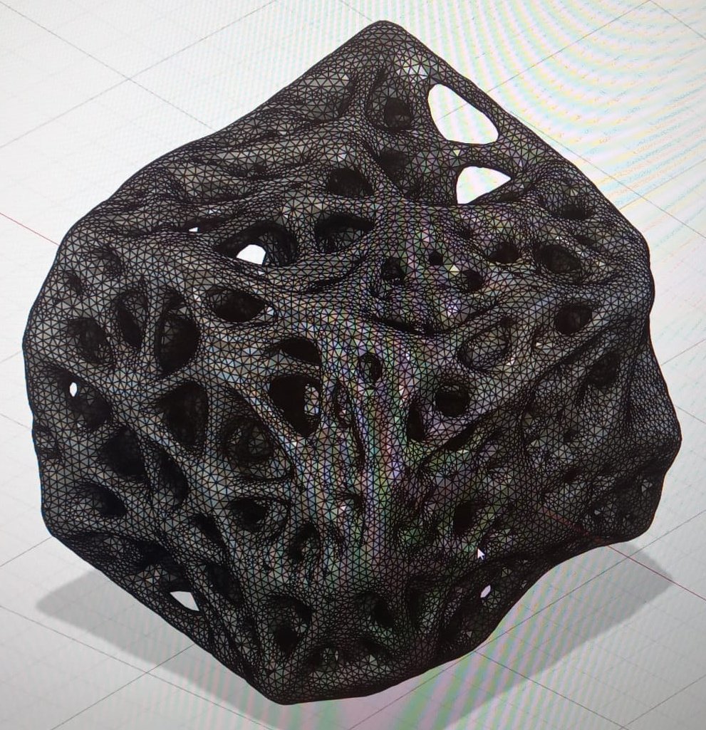 Design of a 3D model with interconnected porosity: from STL to solid IGES. Model generated with Grasshopper for Rhinoceros 3D.