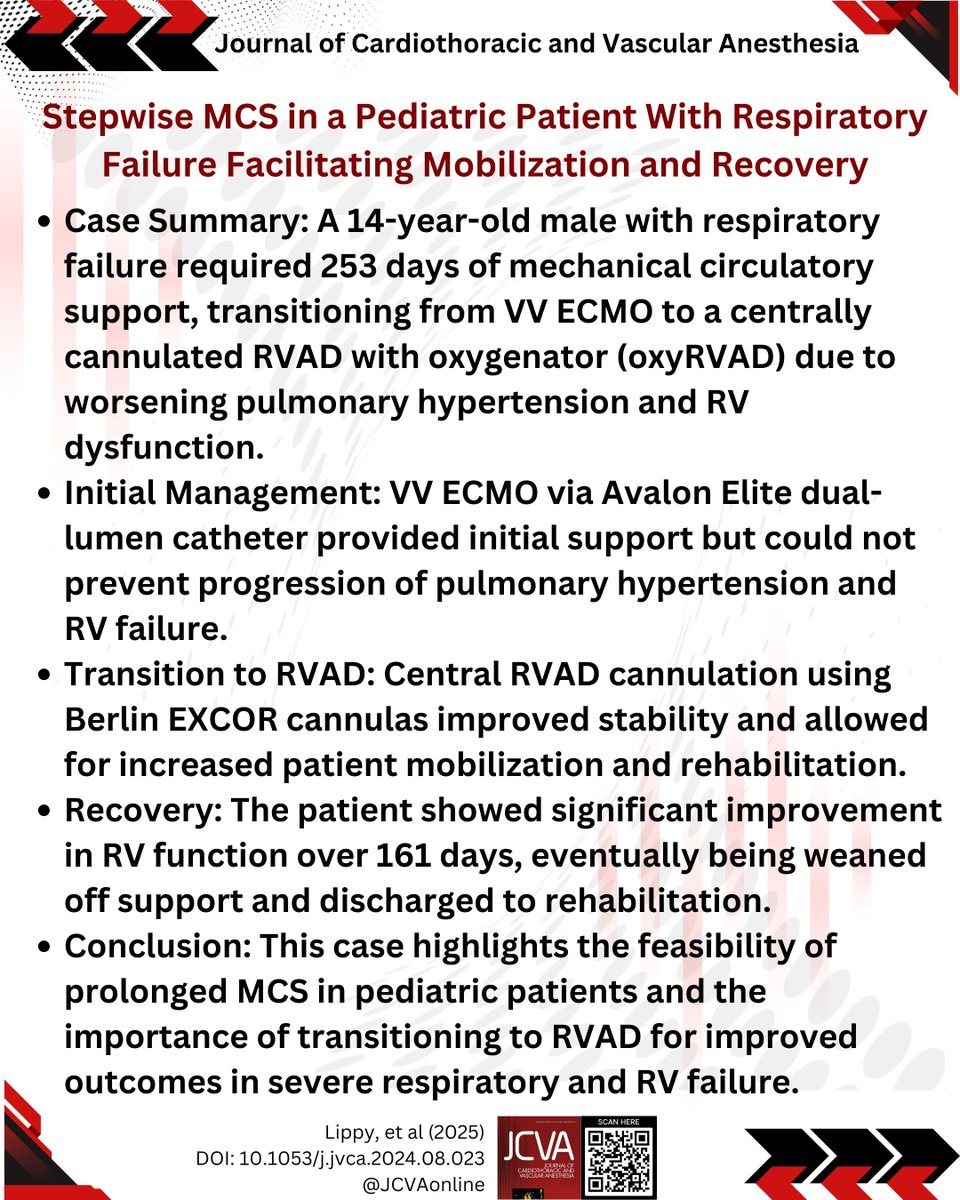 JCVAonline's tweet image. This case report demonstrates the feasible extended use of ECMO support and subsequent central RVAD use in the setting of severe ARDS and RV dysfunction in a pediatric patient. #RVAD #ECMO
buff.ly/3WWdccs