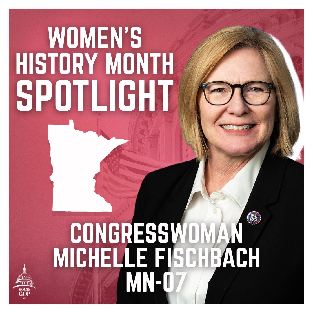 HouseGOP's tweet photo. Today, our Women’s History Month Spotlight is @RepFischbach! She is in her third term in the House, proudly representing Minnesota’s 7th District. #GOPWomen https://t.co/6rlRfo3mgq