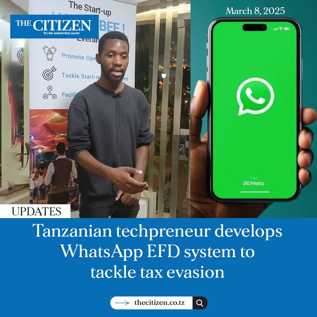 TheCitizenTz's tweet image. As technology continues to evolve in business, a 25-year-old Kalebu Gwalugao has developed a system that enables businesses to operate via WhatsApp and issue electronic fiscal receipts (EFDs) to customers.

READ: thecitizen.co.tz/tanzania/news/…