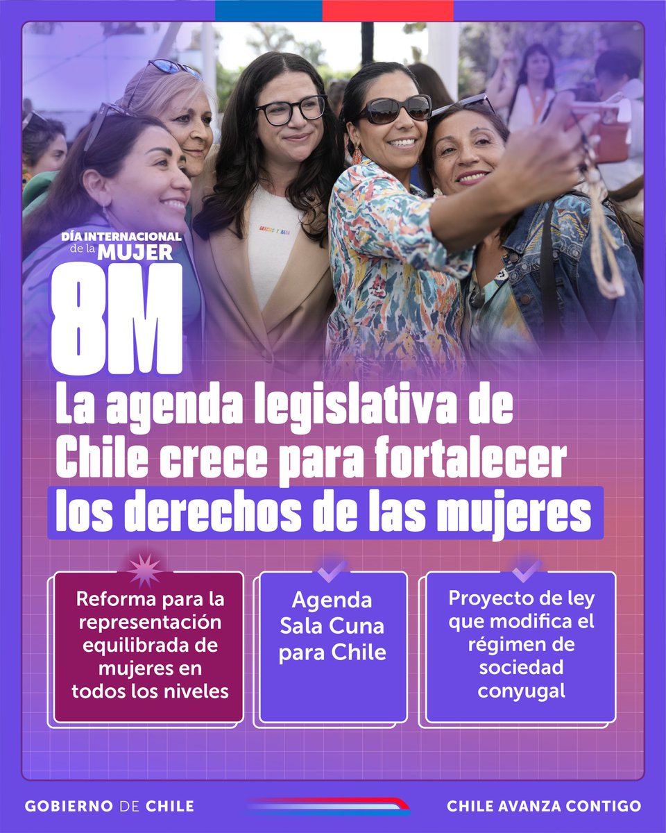 Mineduc's tweet photo. Este #8M reconocemos los logros alcanzados por generaciones anteriores de mujeres y concretamos avances para dejar atrás brechas y discriminaciones.

#ChileParaTodas 🇨🇱 https://t.co/ql65E6sjLP