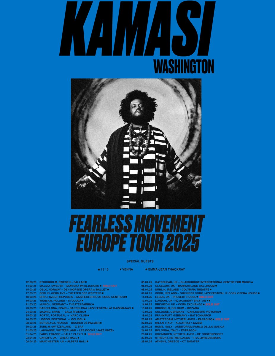 Europe!! Heading to a city near you very soon and we can’t wait to play for you the songs from my new album Fearless Movement!
kamasiwashington.com/tour
