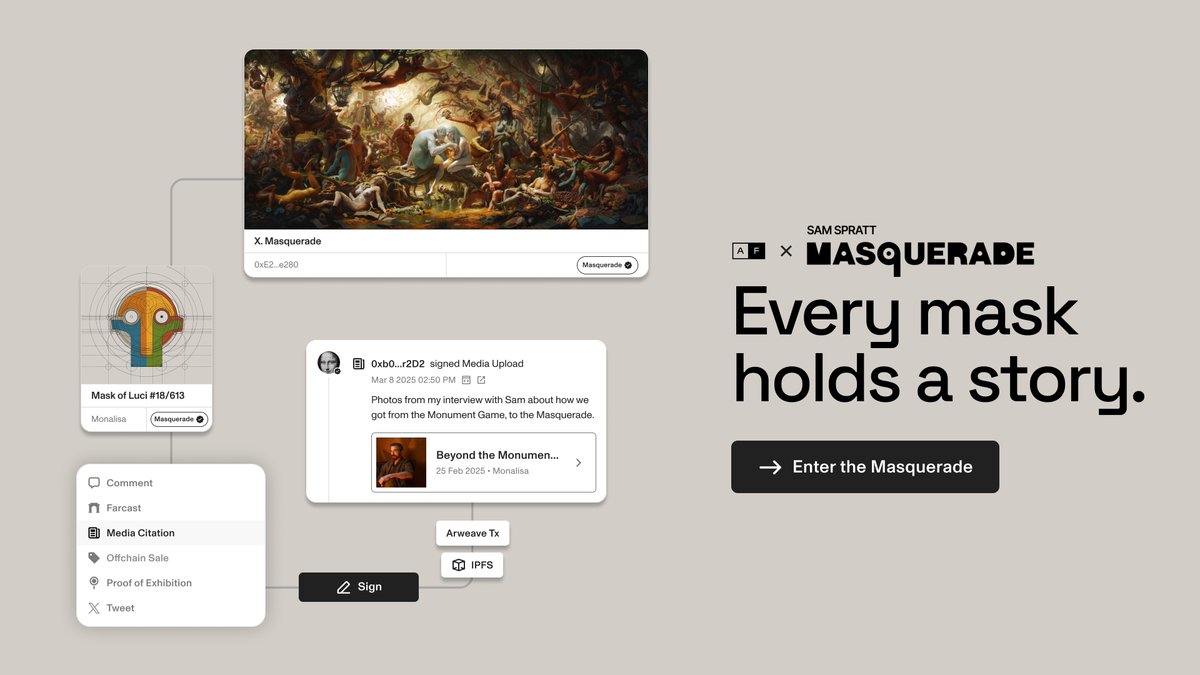 atomicform's tweet image. Here's how to join the Masquerade on Atomic Lore:

1. Enter the Masquerade at atomiclore.io/collectionProf…
2. Search for your mask’s Lore page
3. Click “Sign” to add your lore