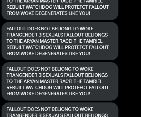 No wonder I got this account for free, every time I check the DM's it's always something insane. According to twitter this guy spammed this 87 times before giving up.

New Vegas modders need a hobby. There's no way getting this worked up over a Fallout mod is healthy.