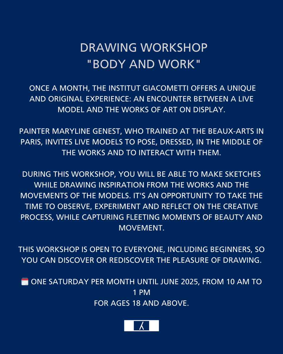 ⭐️ Atelier de dessin « Le corps et l’œuvre » 

🗓️ Un samedi par mois jusqu’à juin 2025 de 10h à 13h 
À partir de 18 ans