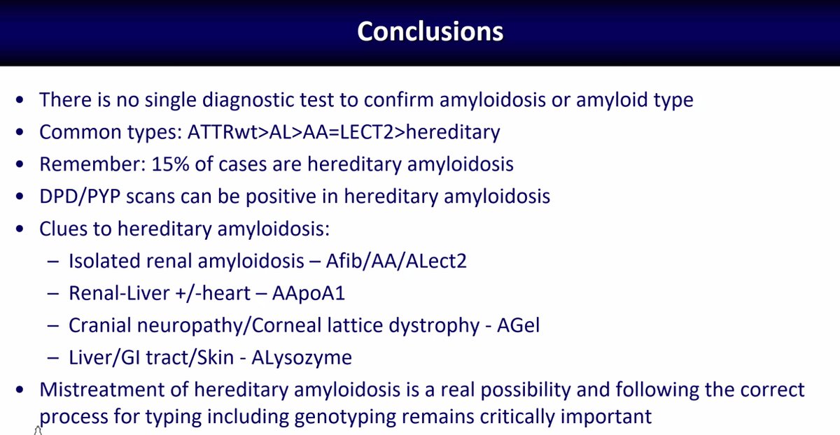Yoshito Kadoya, MD PhD FACC FESC (@yoshito_kadoya) on Twitter photo Takeaways on genetic testing for #Amyloidosis:
• Common types: ATTRwt > AL > AA = LECT2 > hereditary
• 15% of cases are hereditary 🧬 (watch for family history, younger onset, & TTR gene variants)
• DPD/PYP can be positive in hereditary amyloid 🔎
#CVNuc <a href="/MyASNC/">ASNC Society</a> Takeaways on genetic testing for #Amyloidosis:
• Common types: ATTRwt > AL > AA = LECT2 > hereditary
• 15% of cases are hereditary 🧬 (watch for family history, younger onset, & TTR gene variants)
• DPD/PYP can be positive in hereditary amyloid 🔎
#CVNuc <a href="/MyASNC/">ASNC Society</a>