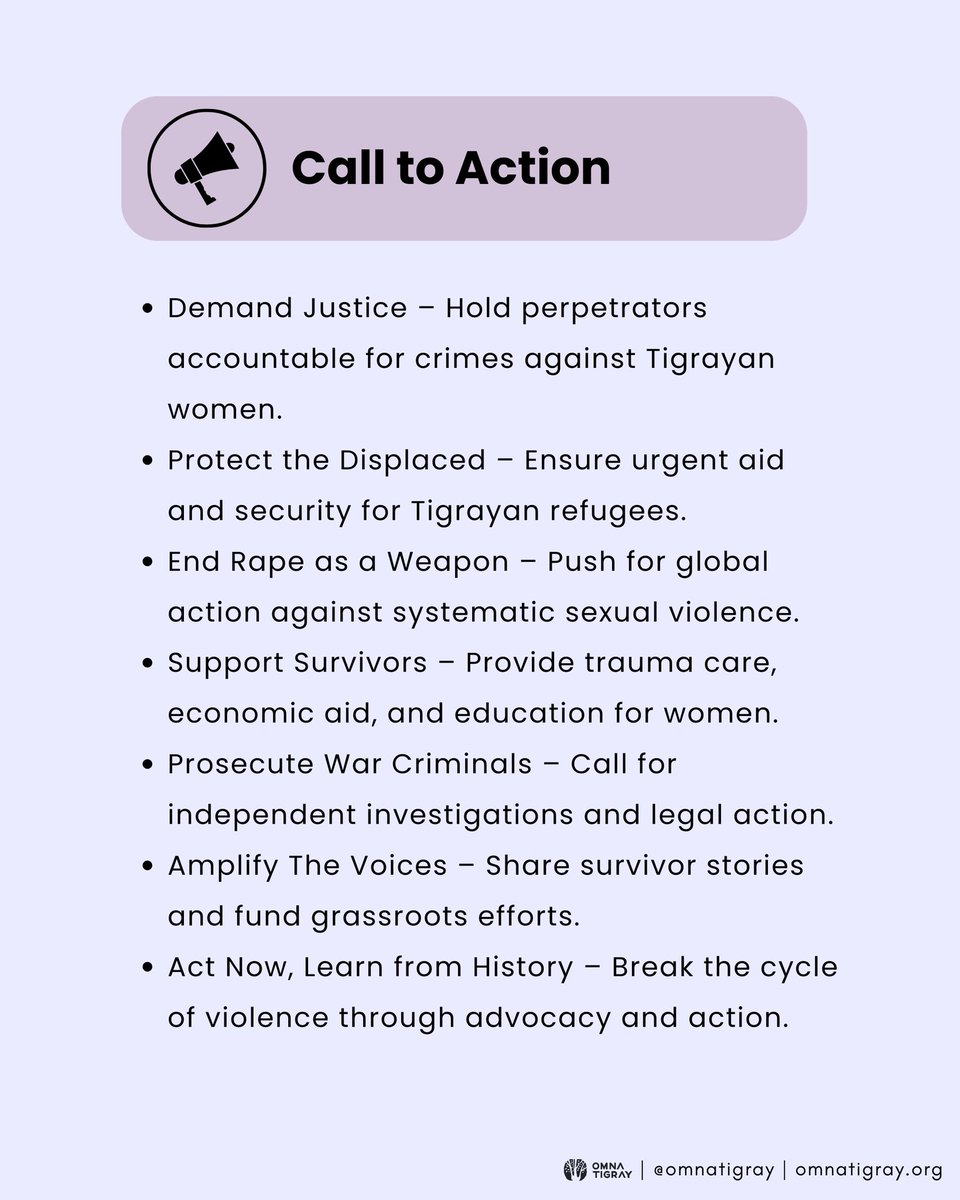 🍬Selam G (@selam591) on Twitter photo Act now. The time for accountability is long overdue. Hold perpetrators accountable, ensure the safety and dignity of refugees, & put an end to the scourge of sexual violence.
#Justice4TigraysWomenAndGirls #IWD2025 <a href="/UNGeneva/">United Nations Geneva</a> <a href="/UN_HRC/">UN Human Rights Council</a> <a href="/UN_Women/">UN Women</a> <a href="/HumanRightsCtte/">UK Parliament Human Rights Committee</a> <a href="/UN/">United Nations</a> <a href="/hrw/">Human Rights Watch</a> <a href="/selam591/">🍬Selam G</a> Act now. The time for accountability is long overdue. Hold perpetrators accountable, ensure the safety and dignity of refugees, & put an end to the scourge of sexual violence.
#Justice4TigraysWomenAndGirls #IWD2025 <a href="/UNGeneva/">United Nations Geneva</a> <a href="/UN_HRC/">UN Human Rights Council</a> <a href="/UN_Women/">UN Women</a> <a href="/HumanRightsCtte/">UK Parliament Human Rights Committee</a> <a href="/UN/">United Nations</a> <a href="/hrw/">Human Rights Watch</a> <a href="/selam591/">🍬Selam G</a>
