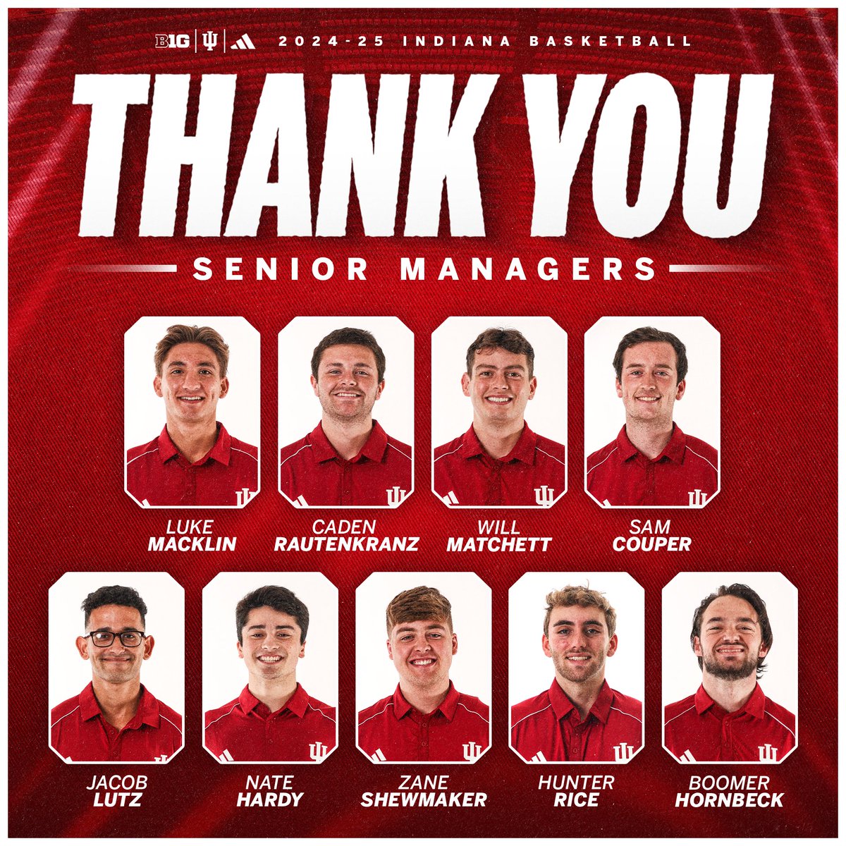 Indiana Basketball (@indianambb) on Twitter photo A big thank you to our senior managers!
Countless hours of dedication to the program, we appreciate you, <a href="/IUBBManagers/">IU Basketball Managers</a>. 👏 A big thank you to our senior managers!
Countless hours of dedication to the program, we appreciate you, <a href="/IUBBManagers/">IU Basketball Managers</a>. 👏