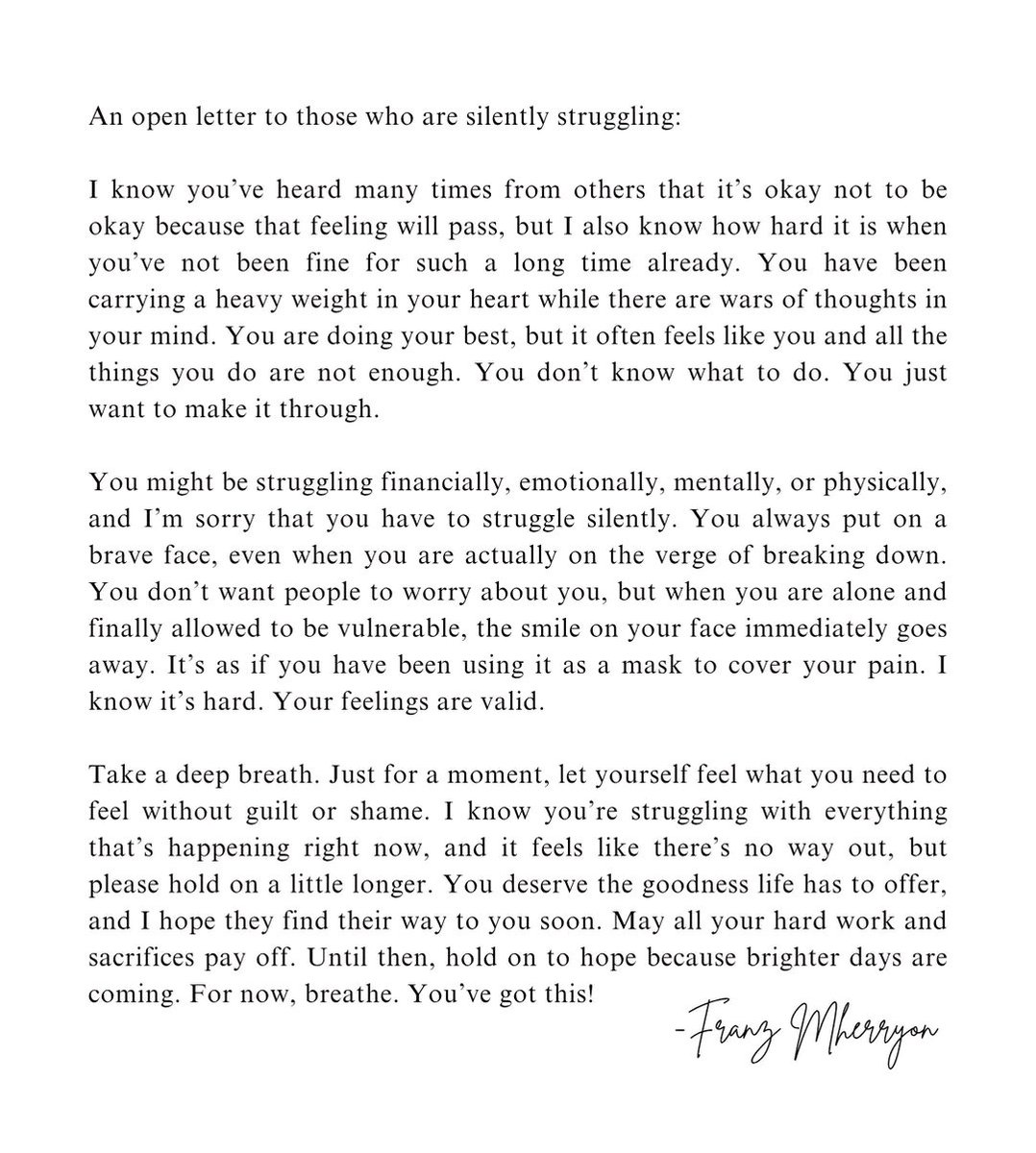 An open letter to those who are silently struggling: