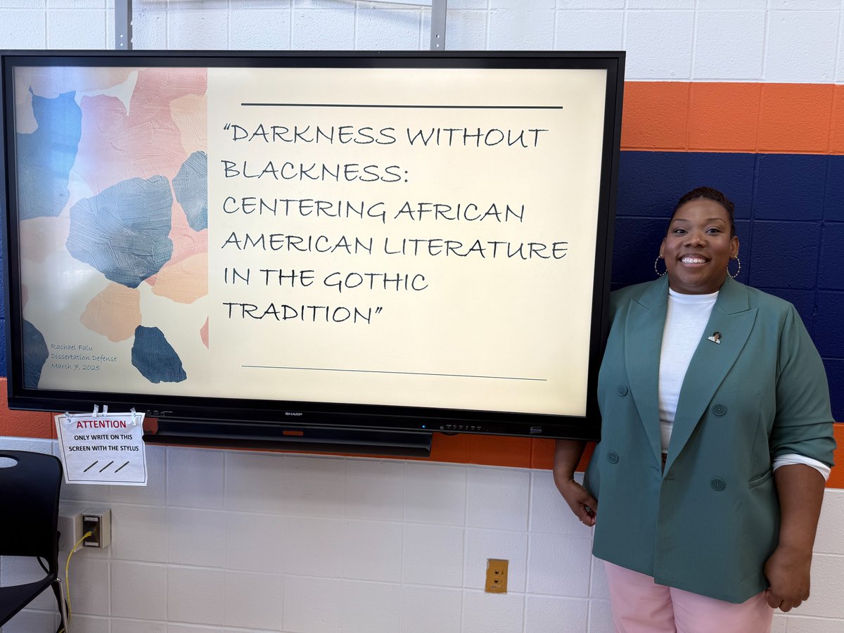 morganstateengl's tweet photo. #MSUStudentSpotlight! Congratulations to Ms. Rachael Falu on successfully defending her dissertation, "Darkness without Blackness: Centering African American Literature in the Gothic Tradition." We are incredibly proud of our students! #MSUEnglish #EnglishIsTheNewSTEM https://t.co/FryU6d0ydL