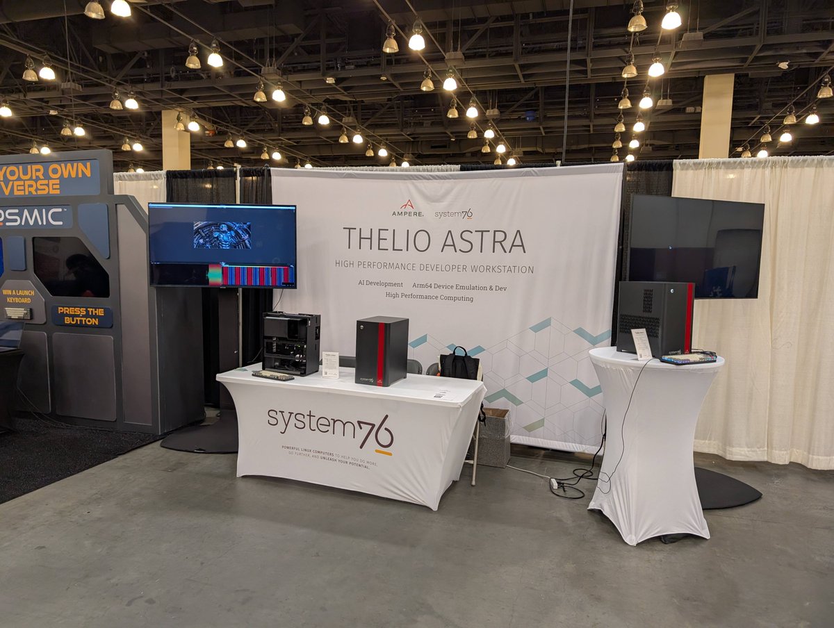system76's tweet photo. We’re excited for our friends at @AmpereComputing to join us at SCALE this year to help show off Thelio Astra for #armdevelopment and accelerated workflows! https://t.co/gJDZiTq3Gd