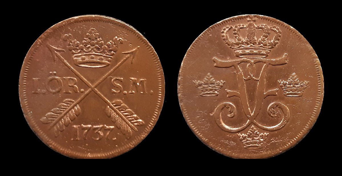 Myntsidan's tweet photo. A nice swedish 1 ÖrSM strucked in Stockholm. All 1 ÖrSM and 2 ÖrSM 1730 - 1778 are strucked in Avesta except this! https://t.co/FbI9PQLNc5