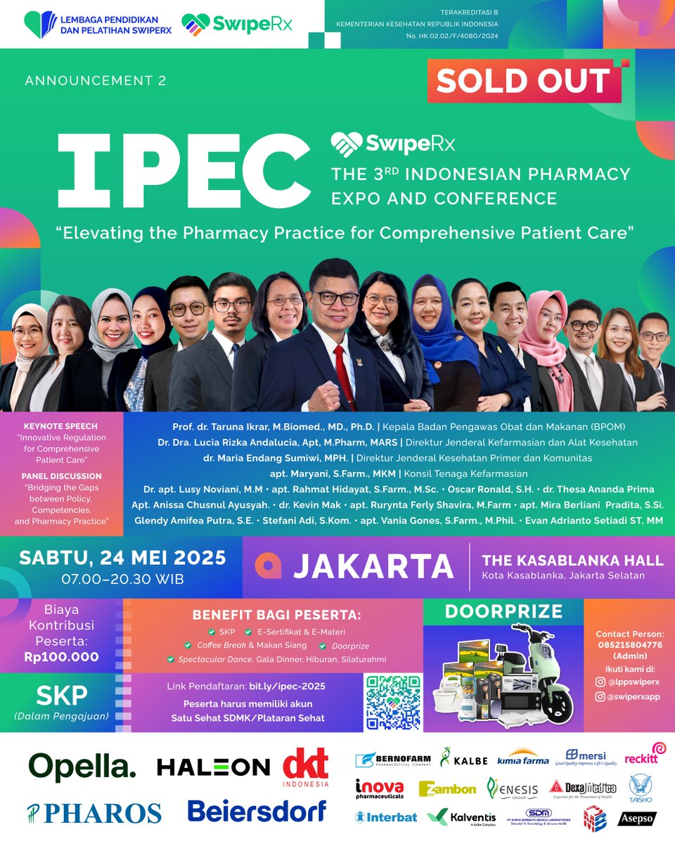 pakubuwono7's tweet image. #IPEC2025 merupakan rangkaian kegiatan #SwipeRx yang diselenggarakan setiap tahunnya untuk mendukung tenaga profesional kefarmasian khususnya Apoteker mendapat forum edukasi yang lebih baik.
Jangan lewatkan ya! #IPEC2025