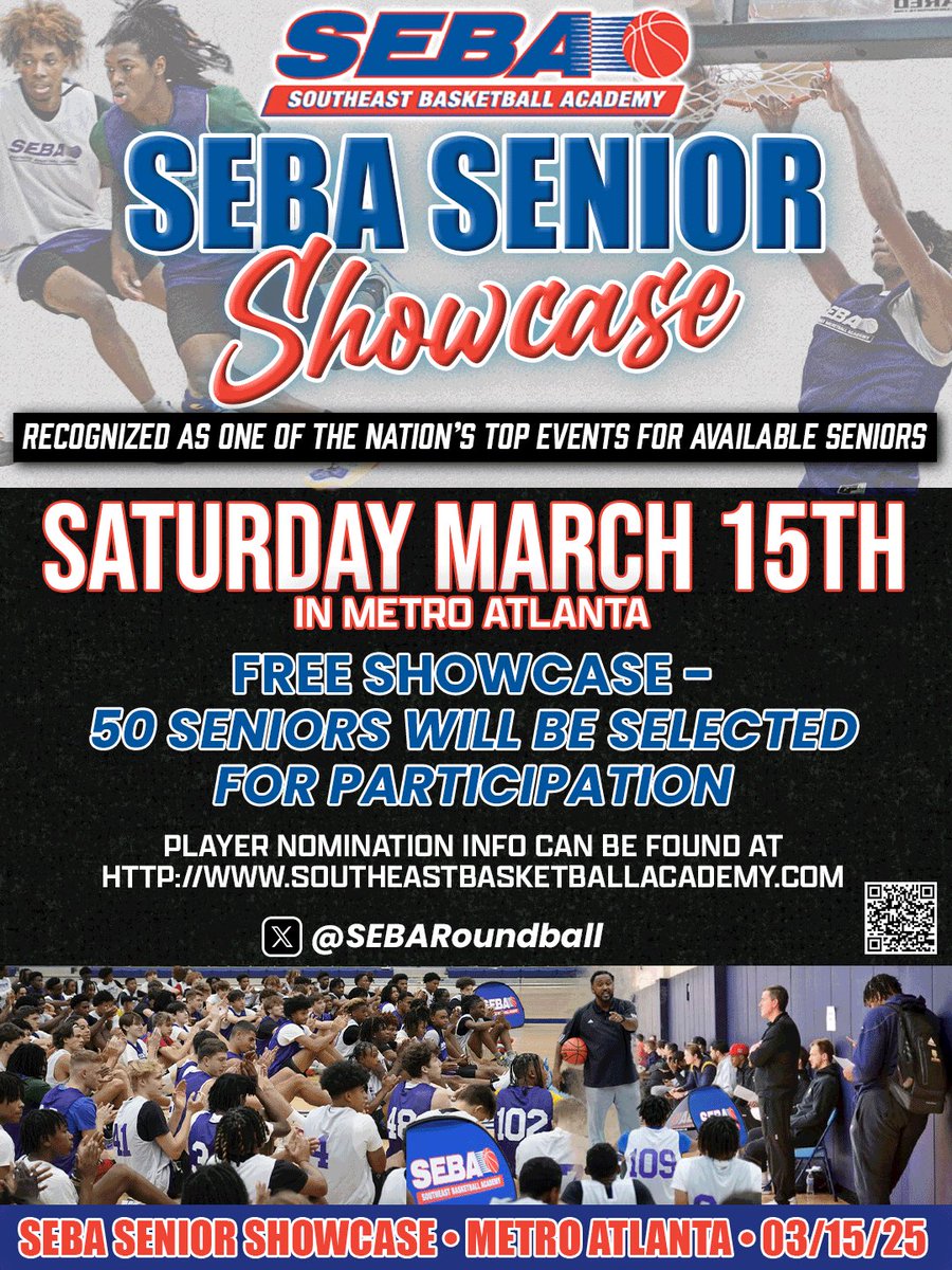 The SEBA Senior Showcase on March 15 will feature Sixty Selected players (from among 150+ nominated). 

Some “Players To Watch” Include:

Jaydon Cole
JD Estime
Cade Lomas
Jonathon Pickering 
Gavin Lamar
Jaylen Sanders
RaShon Jackson
Jayvon Johnson
Jason Thrash
Isaiah Philyaw