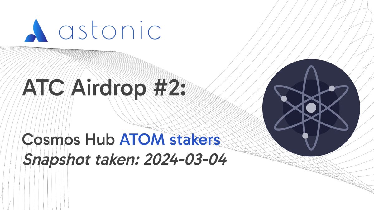 $ATC Airdrop 🪂is coming to $ATOM stakers 🥩 (and likely others) from <a href="/Astonic_XYZ/">Astonic Protocol</a> 

📸Snapshot: March 4th, block 24676400
🪙Min/Max $ATOM staked: 25 / 250
🗓️Claim end date: August 28th, 2025
📊2 Year Linear Vesting - vesting starts when you claim, so earlier the better

How to