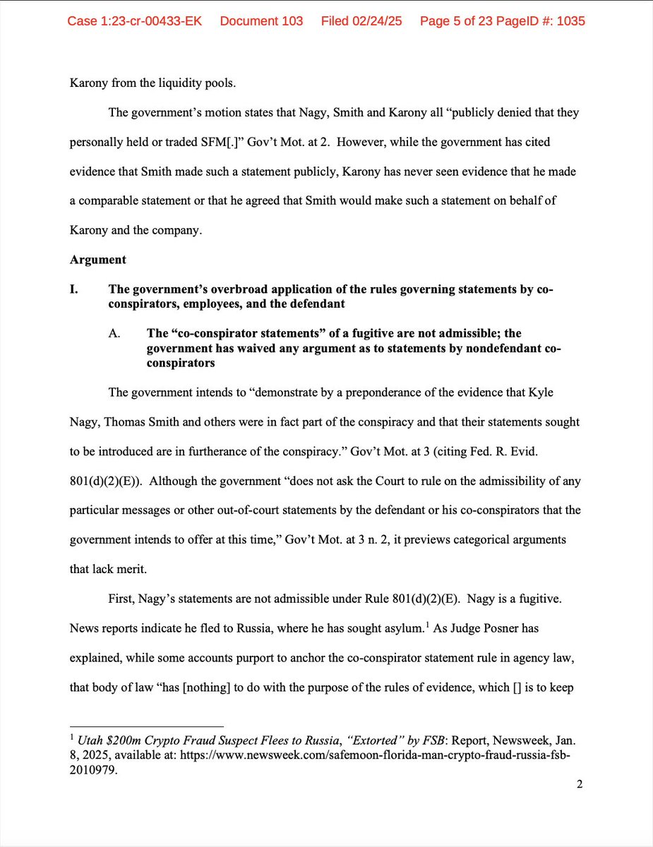SafeMoonArchive's tweet image. Karony’s Counsel Exposed Glaring Inconsistencies in their Opposition to the Government’s Motion in Limine—these documents lay it bare.

Trials are meant to uncover truth through opposing arguments, yet the government hides info behind Karony’s Nov. 1, 2023 arrest for securities…