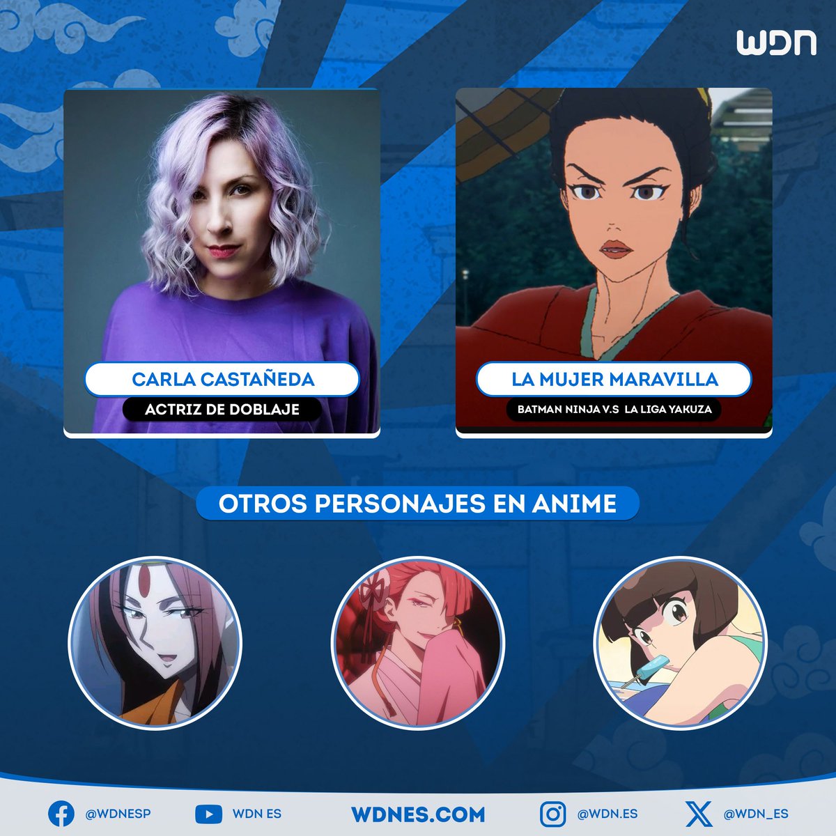 WDN ES - World Dubbing News (@wdn_es) on Twitter photo 🎙️ | Doblaje
La actriz <a href="/DubbCarlaCM/">Carla Castañeda M.</a> se une al elenco de "Batman Ninja Vs. La Liga Yakuza" interpretando a La Mujer Maravilla. 🎙️ | Doblaje
La actriz <a href="/DubbCarlaCM/">Carla Castañeda M.</a> se une al elenco de "Batman Ninja Vs. La Liga Yakuza" interpretando a La Mujer Maravilla.