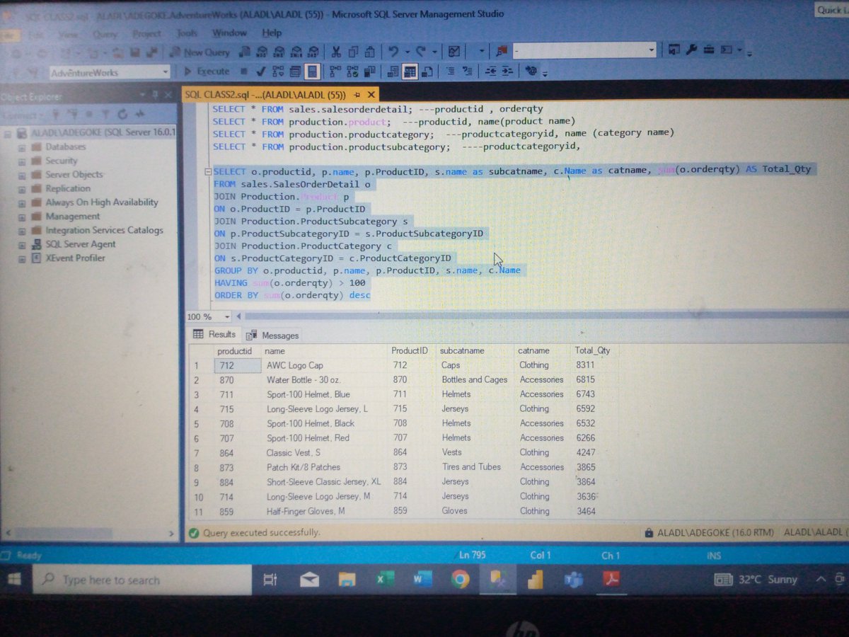 abdullateefad11's tweet image. Learning continue, I&apos;m really progressing in #DataAnalyses. Learning #Sql using #SQLSERVER. 
Thanks to @adedola_csv, @ALOFFAWY, @TAInsightHub and @TopteamLtd.
Please rate me @adedola_csv