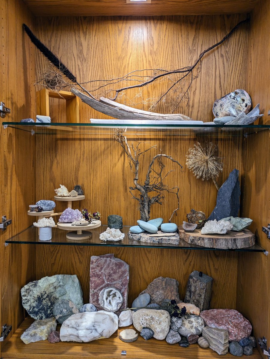 Our front lobby is home to an incredible display of rocks, gems, crystals, driftwood, roots, and dried flowers—collected from all over the United States. 
+
This private collection by Corey Underwood began with a love for rocks with holes, stripes, or lines.