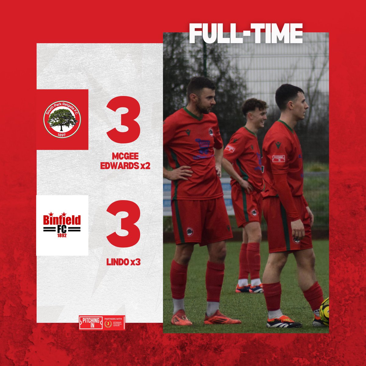 ⚡️| 𝗙𝗧 𝗥𝗘𝗦𝗨𝗟𝗧

3-0 up &amp; cruising. 10 minutes of madness &amp; we throw away 3 points 😩

Goalscorers:
<a href="/Craig_McGee98/">Craig McGee</a> ⚽️
<a href="/shamz_f1a/">Shamz_f1a</a> ⚽️⚽️

❤️💚🌳⚡️

#UptheSparks
#WeareSouthPark