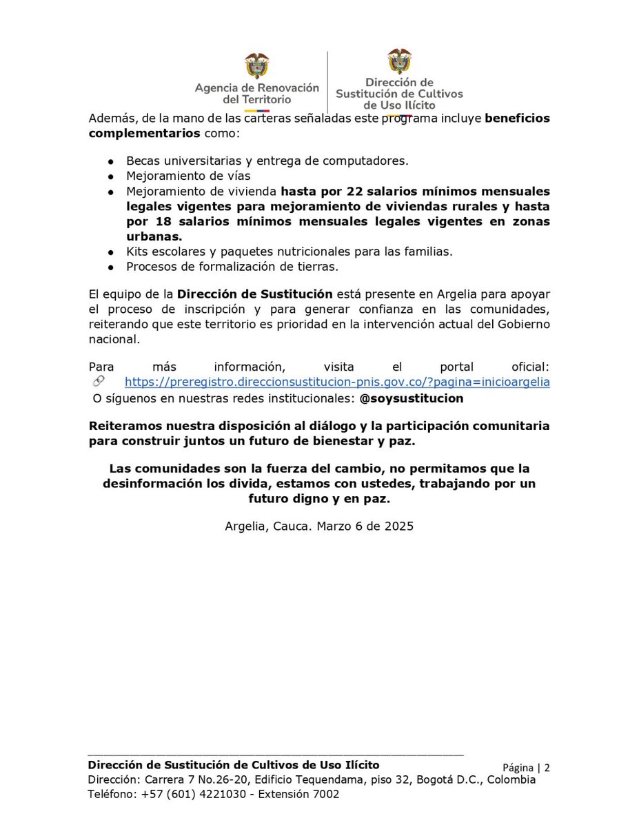 GloriaMirandaE's tweet photo. Enviamos un mensaje al campesinado del Cañón del Micay: no habrá erradicación forzosa. POR EL CONTRARIO‼️: 

1) Pago para sostenimiento, sujeto a la eliminación de los cultivos de uso ilícito ($8.700.000) 
2) Establecimiento/fortalecimiento de una nueva economía, con ingresos desde el primer año
3) Vías, mejoramiento de vivienda, cupos universitarios e infraestructura productiva