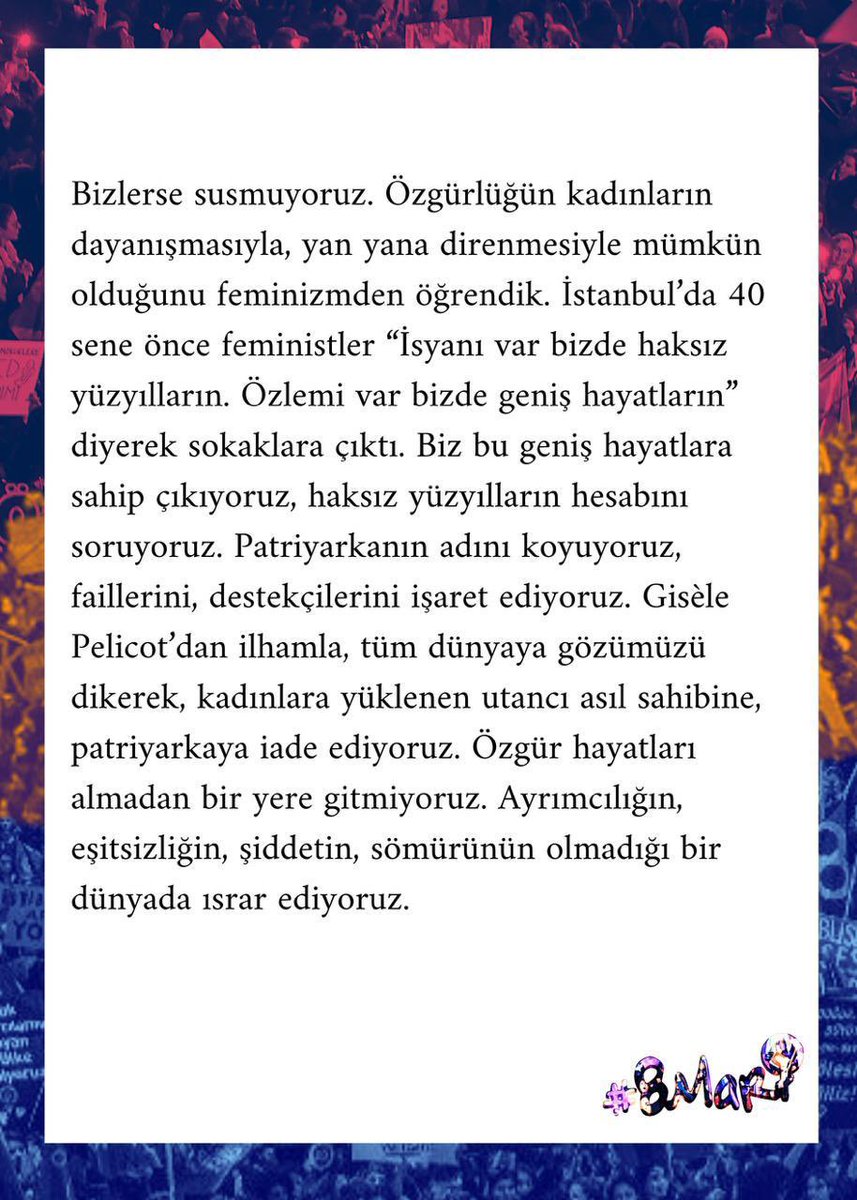 23. 8 Mart #FeministGeceYürüyüşü’müzün basın metni okundu ✌🏼 Tam metin 👇🏼