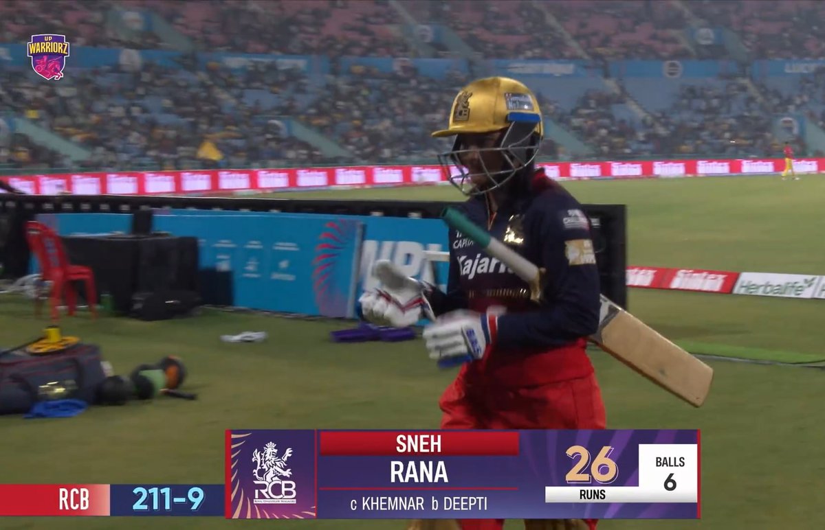 KumarJaggeshwar's tweet photo. Well played Richa ...Sneh rana is spectacular...smriti is a panauti yeh sirf chehra dikhane ati hai bas #RCBvsUPW https://t.co/8MROq9CcFz
