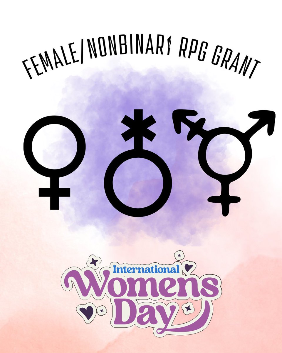 Happy international women’s day! 
Don’t forget to check out our rpg and boardgame grant for all of our female and nonbinary game designers!
Closes March 14!

#womensday #grant #gamegrant #gamedesign #ttrpg #tabletop #boardgame