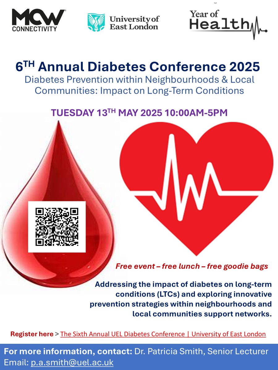 DiabetesConfrnc's tweet photo. Join us for the '6th Annual Diabetes Conference 2025' at the University of East London! 🎉  
Time : Tuesday, 13th May 2025 | 10 AM - 5:00 PM  
Venue: : University Square Stratford(USS)
More details coming soon.... https://t.co/QIPVFgnyMH